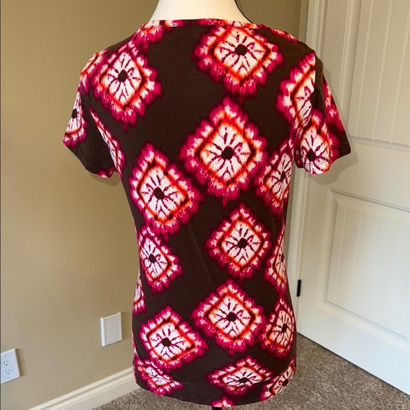 Jones New York Women's Pink and Brown Tie Dyed Patterned Top t shirt - Picture 3 of 9